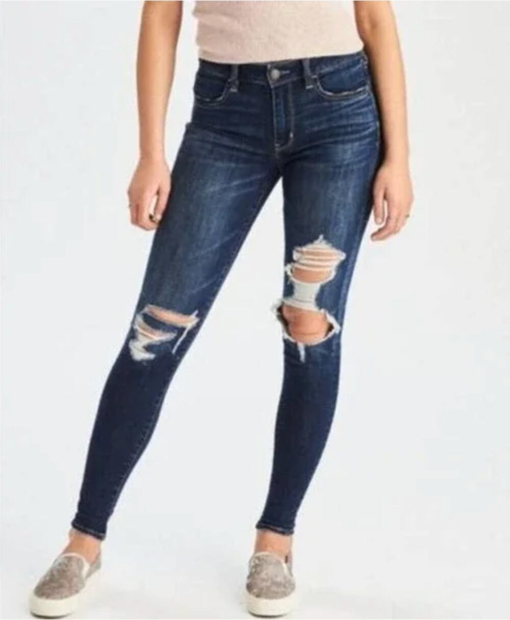 2/$15 American Eagle Super Stretch X Hi-Rise Jegging Dark Ripped Size 00 Short